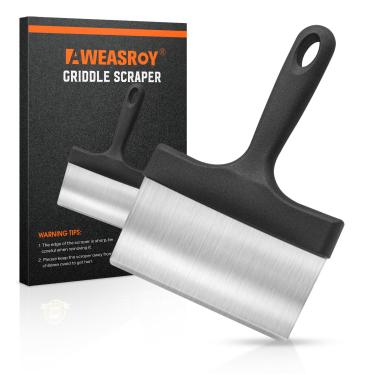 Imagem de AWEASROY Raspador de grelha resistente de aço inoxidável com cabo de 12,7 cm, ferramenta de raspador de alimentos resistente, acessórios de churrasqueira para uso ao ar livre