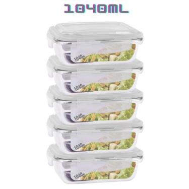 Imagem de Kit 5 Potes de Vidro 1040ml Marmita Tampa Plastico 4 Travas - Vari tud