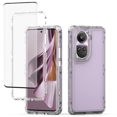 Imagem de Ueokeird Capa para Oppo Reno10, Reno10 Pro 5G CPH2531 Capa com protetor de tela de vidro temperado, capa protetora de telefone de 3 camadas transparente resistente para Oppo Reno10 Crystal Clear