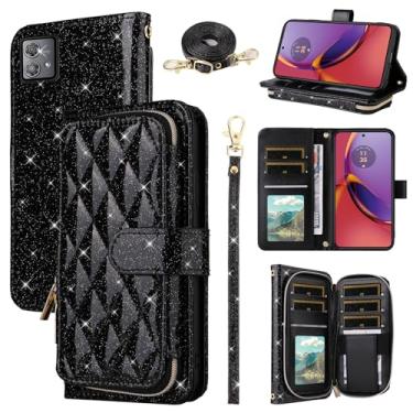 Imagem de Furill Capa carteira para Motorola Moto G84 5G com alça de pulso removível, alça de ombro transversal, 9 compartimentos para cartões, bolsa com zíper, acessórios de couro PU, capa de telefone para