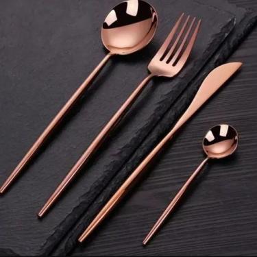 Imagem de Talheres Salada Jantar Cozinha Bar Buffet Jogo Faqueiro Kit 24 Peças T