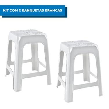 Imagem de Kit Com 2 Banquetas Banquinhos Plásticos Brancos Resistentes Reforçado