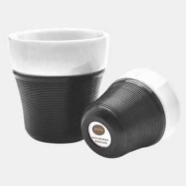 Imagem de Copo de café porcelana 150ml coffee cup com luva silicone preta pressc