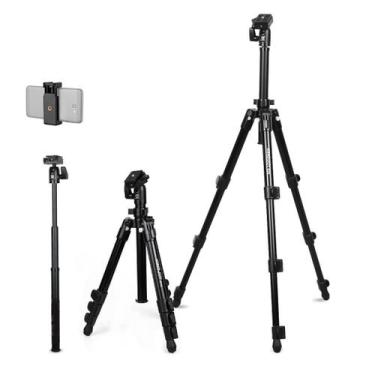 Imagem de Tripé Profissional Câmera com Suporte Celular e Bastão Kingjoy 1,50m S