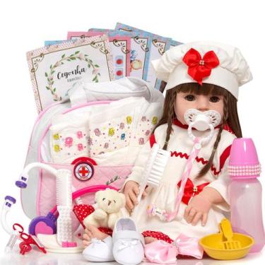 Imagem de Bebe Tipo Reborn Baby Nicole Olho Castanho 24 Itens Bolsa - Cegonha Re