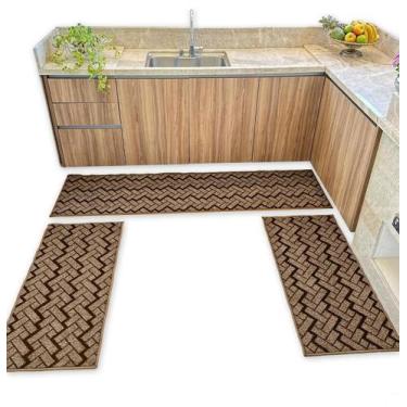 Imagem de Kit 3 Passadeiras Tapete Carpete Cozinha Saida Cama Zig Zag - De Coraç