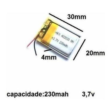 Imagem de 3.7v  Bateria  230 Mah 2 Fios   30mm X 20mm X 4mm 402030 Ml - bgb