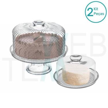 Imagem de Conjunto Boleira com Pé Bico de Jaca Prato 28cm para Bolo e Queijeira 