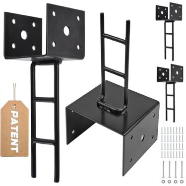 Imagem de TPSHKE Pacote com 4 âncoras de poste em forma de U, base de poste de 15 cm x 15 cm para concreto, produto patenteado de design, calibre 11 3 mm de espessura galvanizado preto pérgola suporte de poste