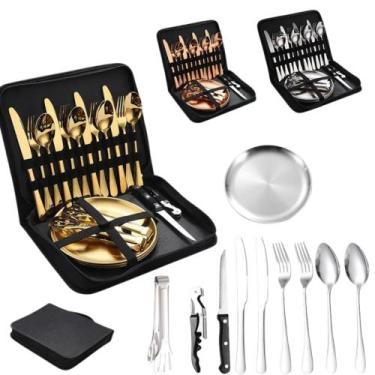 Imagem de Faqueiro Conjunto De Talher Com Estojo Prata E Dourado 20pçs - bbless,