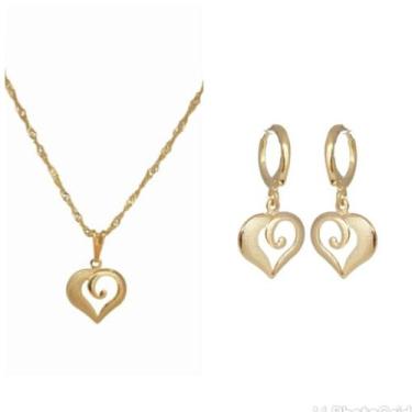 Imagem de Conjunto Colar + Brinco Coração Folheado Ouro 18k Antialérgico - MIXFO