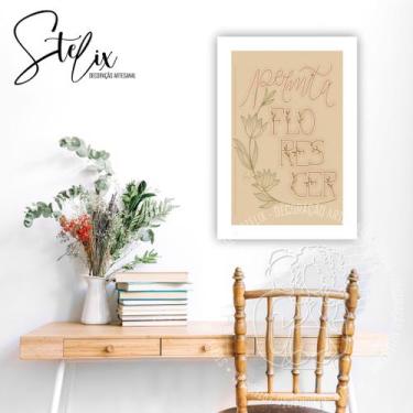 Imagem de Quadro Permita Florescer Lettering Exclusivo - Stelix, 29x20, Borda Br