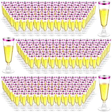 Imagem de Gerrii 300 peças de taças de champanhe de plástico a granel, taças de champanhe transparentes descartáveis de 127 g, taças de champanhe com aro para brinde de casamento, aniversário, celebração, festa vinho (Aro roxo)