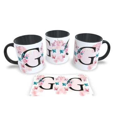 Imagem de Caneca Preta de Porcelana Personalizadas Alfabeto iniciais Nomes (G)