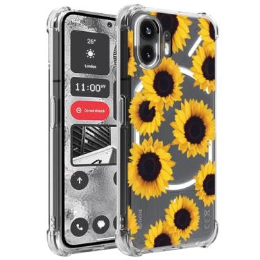 Imagem de Yerebel Capa para Nothing Phone 2, capa fofa Nothing Phone Two A065, capa de silicone de borracha macia TPU transparente flexível para celular 2 girassol