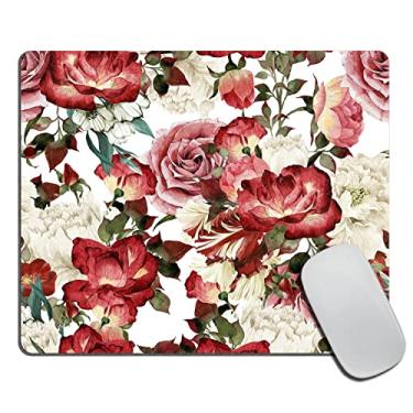 Imagem de Mousepad quadrado vintage floral antiderrapante de borracha para jogos, escritório, laptop, computador, PC, masculino, feminino, infantil, padrão personalizado, peônia rosa flor flor mousepad