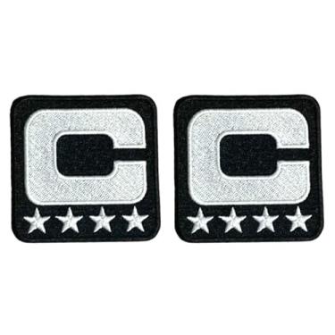 Imagem de B-Sheep 2 peças de patch de Capitão C preto e branco, 4 estrelas, jérsei de futebol americano, totalmente bordado, para decorar roupas de artesanato