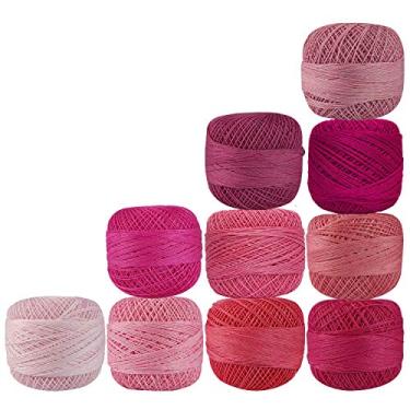 Imagem de Fio de crochê de algodão rosa bordado mercerizado 10 peças de fios de ponto cruz tatting doilies novelos rendados artesanato