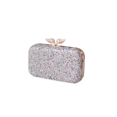 Imagem de CORIOS Bolsa feminina pérola para noite com lantejoulas, bolsa de mão com contas, bolsa de ombro para noiva e casamento com corrente removível, Prata, Large