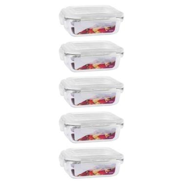 Imagem de Kit 5 Marmita De Vidro 1520ML C/ Tampa Hermética Retangular - Belakaza