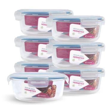 Imagem de Kit 7 Potes Hermético Vidro Redondo Grande Salada Fit 950ml - NABOX, A