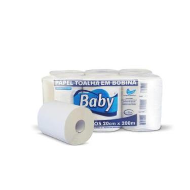 Imagem de Papel Toalha Bobina 100% celulose Baby com 6 rolos de 200 metros