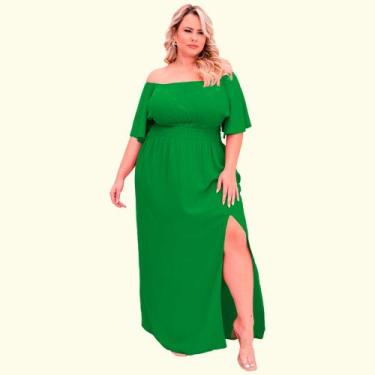 Imagem de Vestido Plus Size Longo Ciganinha Manga Godê Curta Ombro A Ombro Laste