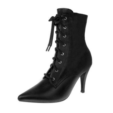 Imagem de Bota Couro Legítimo Salto Alto Fino Cano Curto Bico Fino Luiza Sobreir