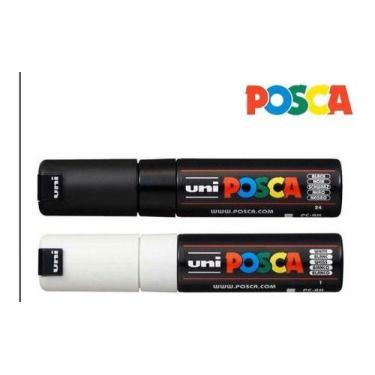 Imagem de Kit 5 Canetas PC-8K Posca Grosso 8mm - 4 Brancas 1 Preta - UNI