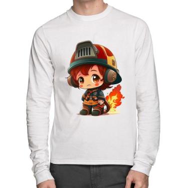 Imagem de Camiseta Algodão Bombeiro Mirim Manga Longa - Foca na Moda, Branco, P
