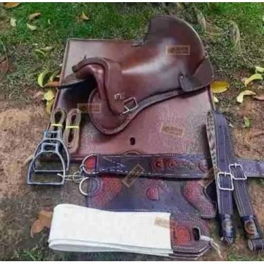 Imagem de KIT 10x peças Sela Freio De Ouro MARROM Cavalo Crioulo Laço - SELARIA 