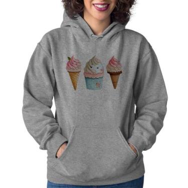 Imagem de Moletom Feminino Unicórnio Sorvete - Foca na Moda, Cinza, PP