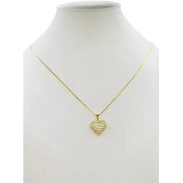 Imagem de Cordão Feminino 1mm Coração Cravejado - Banhado a Ouro 18k - ToJoia18k