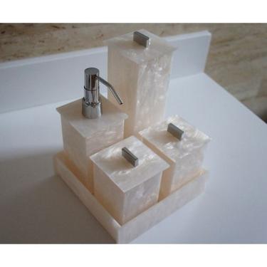 Imagem de Kit Potes Em Acrílico Para Banheiro Lavabo Madrepérola