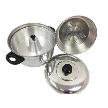 Imagem de Panela A Vapor Banho Maria Pudim Cuscuz Legumes 3 Em 1 - Omega Alumíni