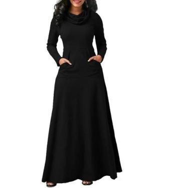 Imagem de Vestido Longo Mangas Longas Bolso Canguru - IND DA MODA, Preto, G