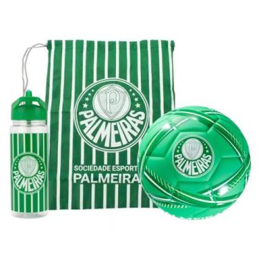 Imagem de Kit Bola de Futebol Palmeiras C/ Garrafa 450ml E Mochila Tipo Saco Tim