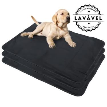 Imagem de Kit com 3 Fraldas de Câes p/Chão 100x70 Preto 200 Lavagens - Alta Abso