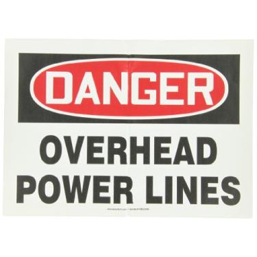 Imagem de Accuform MELC054VS Placa de segurança adesiva de vinil, legenda "Danger Overhead Power Lines", 25,4 cm de comprimento x 35,5 cm de largura x 0 cm de espessura, vermelho/preto em branco