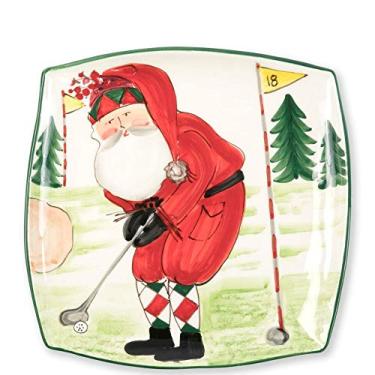 Imagem de Travessa quadrada estilo vietnamita Old St. Nick, talheres de Natal premium pintados à mão com Papai Noel Golfe Enviado dos EUA