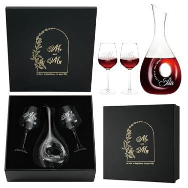 Imagem de AW BRIDAL Presentes de casamento, chá de panela, presente de noivado para casais, recém-casados, copos de vinho, copos de casamento, presente de noiva, conjunto de decantadores de vinho