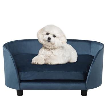 Imagem de Sofá-cama para animais de estimação, sofá de gato, camas para cães pequenos, sofá para animais de estimação, camas para gatos, moldura de madeira e tecido de veludo e almofada lavável, sofá