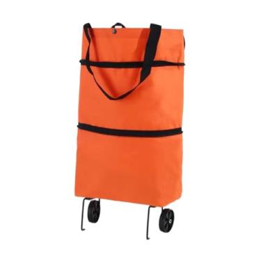 Imagem de Vaveren Bolsa de compras com rodinhas, bolsa de viagem dobrável, tecido oxford com rodas, carrinho de ombro para viagem, cozinha, casa, Laranja