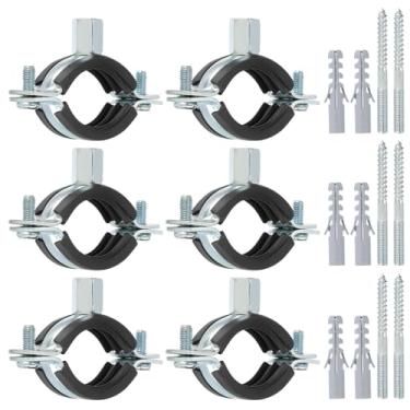 Imagem de PATIKIL Gancho de tubo de anel dividido de 31 a 36 mm, 6 peças de suporte de tubo ajustável para serviço pesado, braçadeira de ferro galvanizado, suporte de parede no teto com parafusos e tubo de