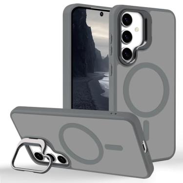 Imagem de Tcaraersing Capa magnética para Samsung Galaxy S24 Plus com suporte [compatível com MagSafe] Suporte de anel de câmera embutido Stash Kickstand Slim Matte Cover Anti-impressão digital, cinza