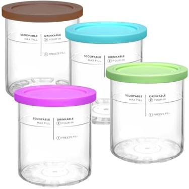 Imagem de SLLFLY Substituição para canecas e tampas ninja creami deluxe, pacote com 4, compatível com ninja creami 11 em 1 nc501 nc500 series deluxe sorveteira, copos xl deluxe de 24 onças (roxo, azul