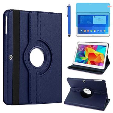 Imagem de Capa para Samsung Galaxy Tab 4 de 10,1 polegadas (SM-T530 SM-T531 SM-T535) - Capa protetora completa com suporte giratório de 360 graus, caneta Stylus bônus, película de tela (azul escuro)