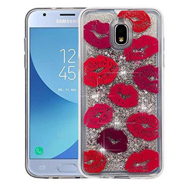 Imagem de AMZER Capa protetora híbrida com glitter de areia movediça à prova de choque para Samsung Galaxy J3/Galaxy J3 V SM-J337V (2018), prata
