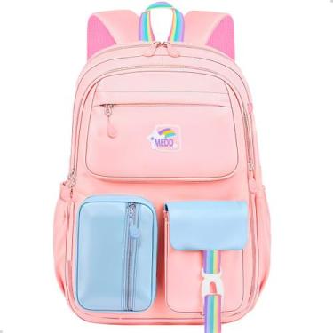 Imagem de Mochila Escolar Feminina Arco Iris Bolsa Espaçosa Fichario Estojo Com 