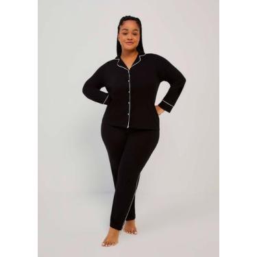 Imagem de Pijama Longo Feminino Com Botões - Hering, M, Preto
